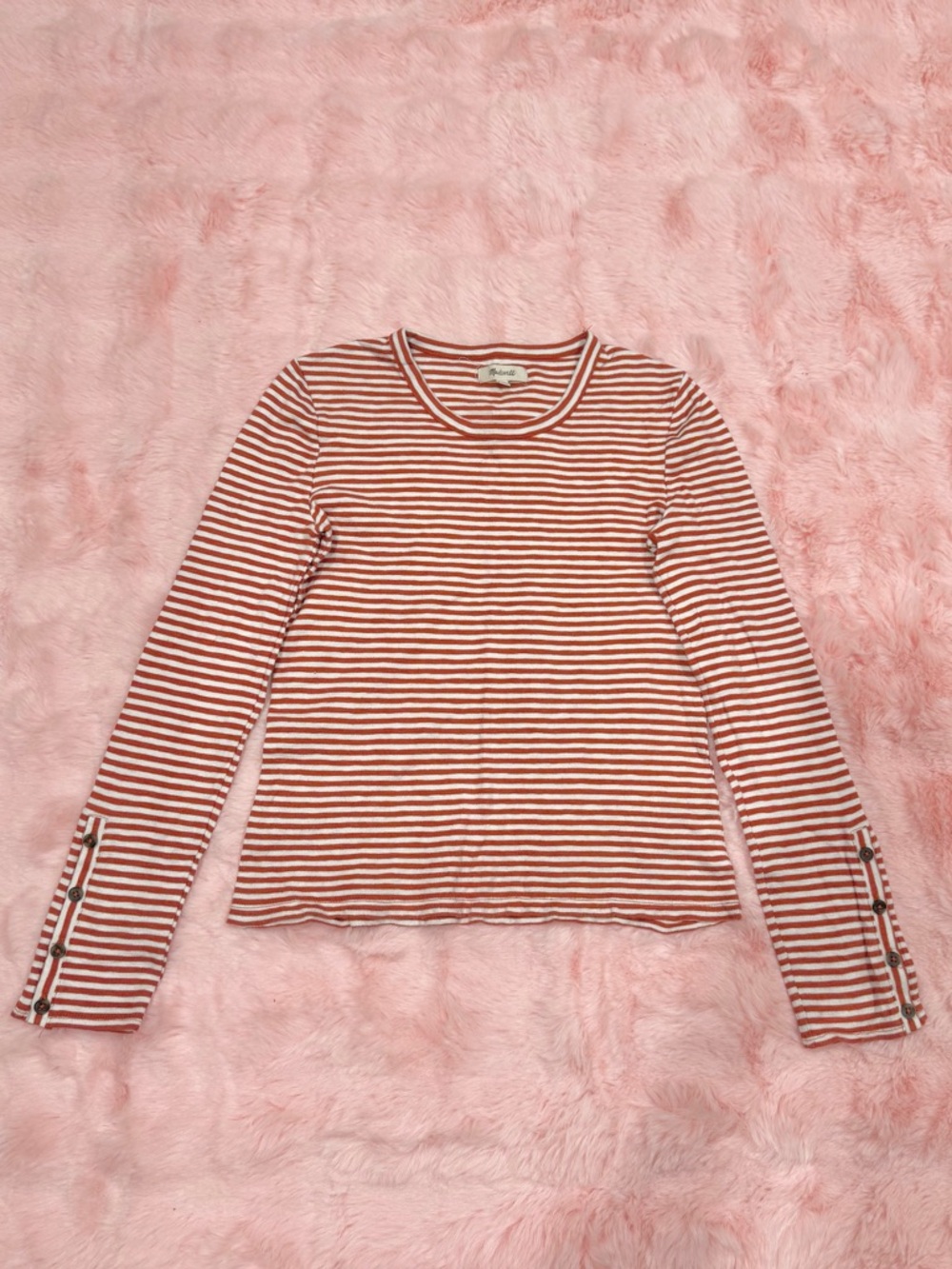 Madewell Orange & White Striped Long Sleeve Tee